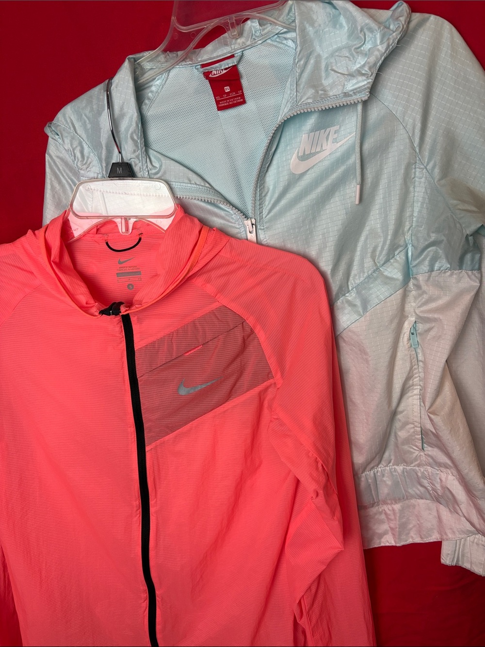 Two Nike Women’s Utility Windbreaker Jackets - Coral & Light Blue XS & S